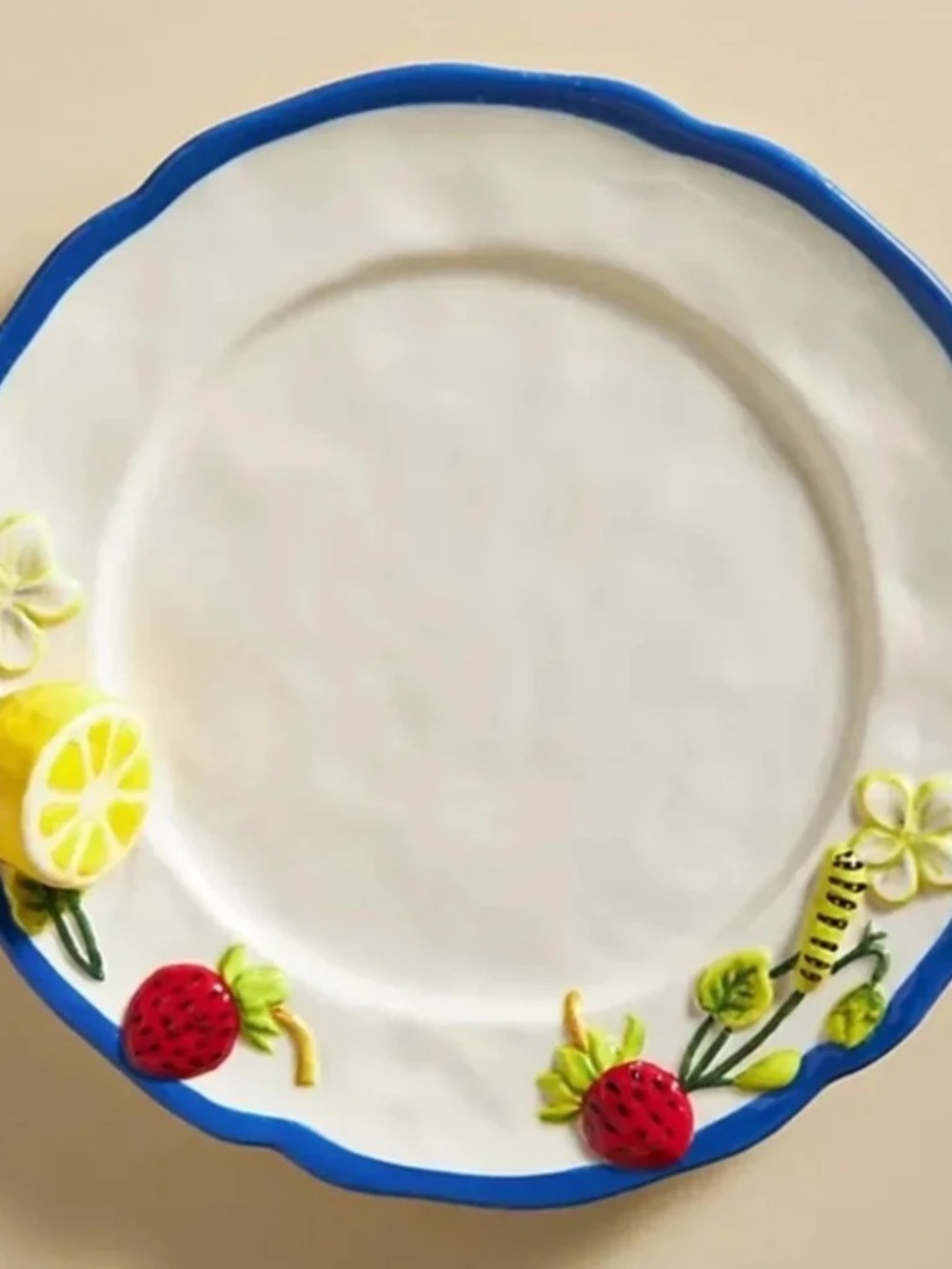 NWT Anthropologie Faye Dessert Plate White Strawberry